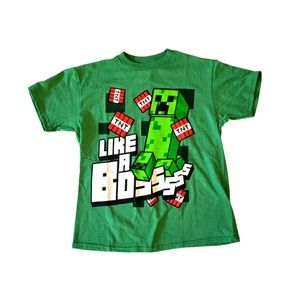 Mojang Minecraft LIKE A BOSS Shirt Kids Size 4 XS NWT Green